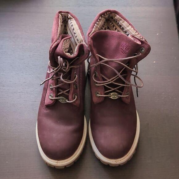 Timberland PREMIUM 6 IN WATERPROOF BOOT women's BURGUNDY NUBUCK size 6.5 us - Picture 2 of 8